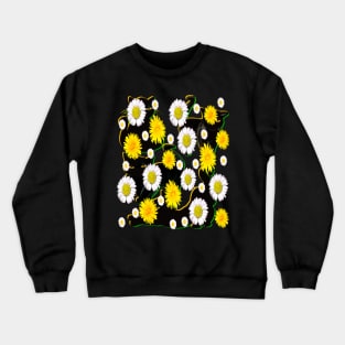 Black Cat green and yellow silhouette on top of wildflowers feelings pattern black cats  among dandelions And daisies floral bright flowers of spring and summer Crewneck Sweatshirt